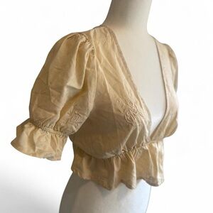 Elegant Cream Puff Sleeve Crop Top